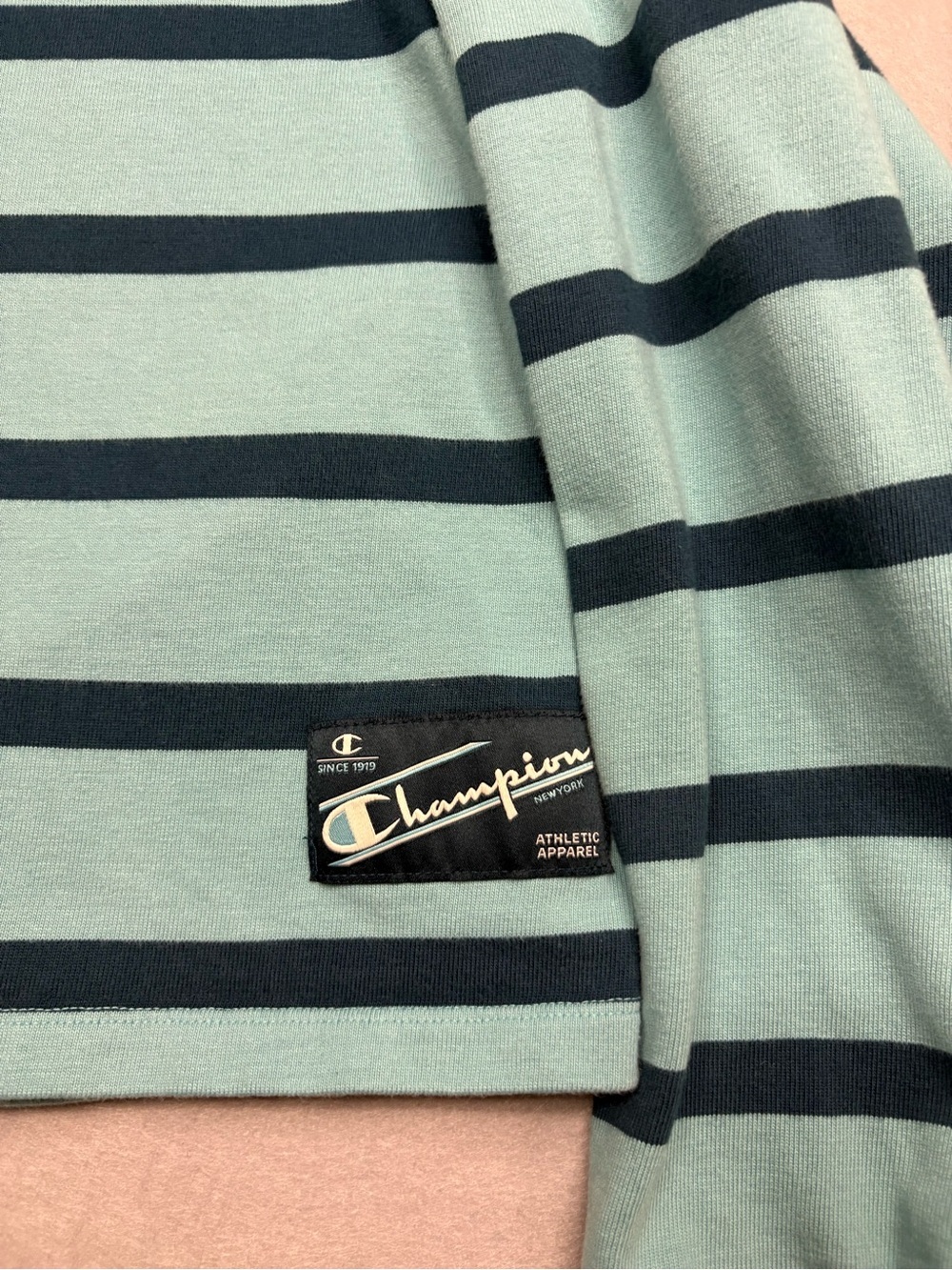 Champion Cropped Striped Rugby Top in Teal & Navy 100% cotton sz XL - Picture 4 of 9